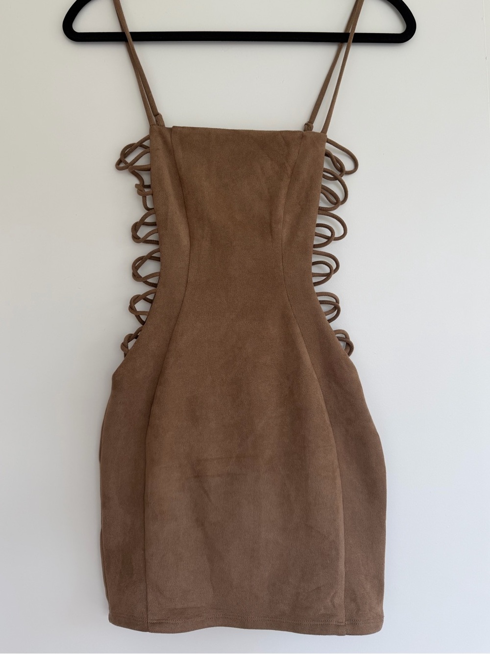 Strappy Brown Suede Look Mini Dress